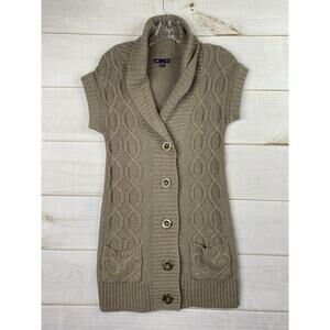 Gap Womens Cardigan Sz XS Brwon Short Sleeve Cable Knit Button-Up Sweater Pocket